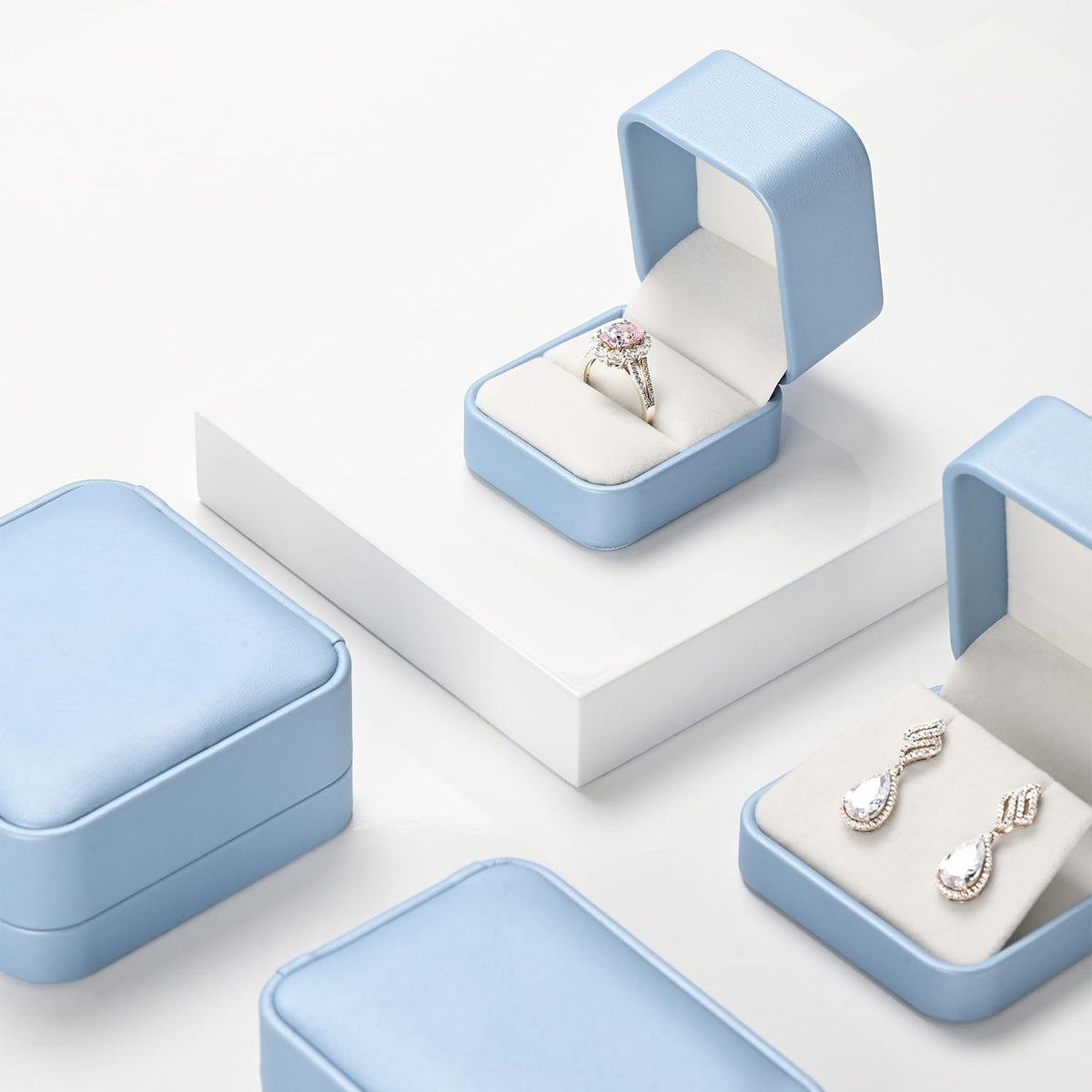 Oirlv Luxury Leather Jewelry Set Box Big Necklace Storage Case Jewelry Gift Box for Bracelet Necklace Earring Ring(Sky Blue)