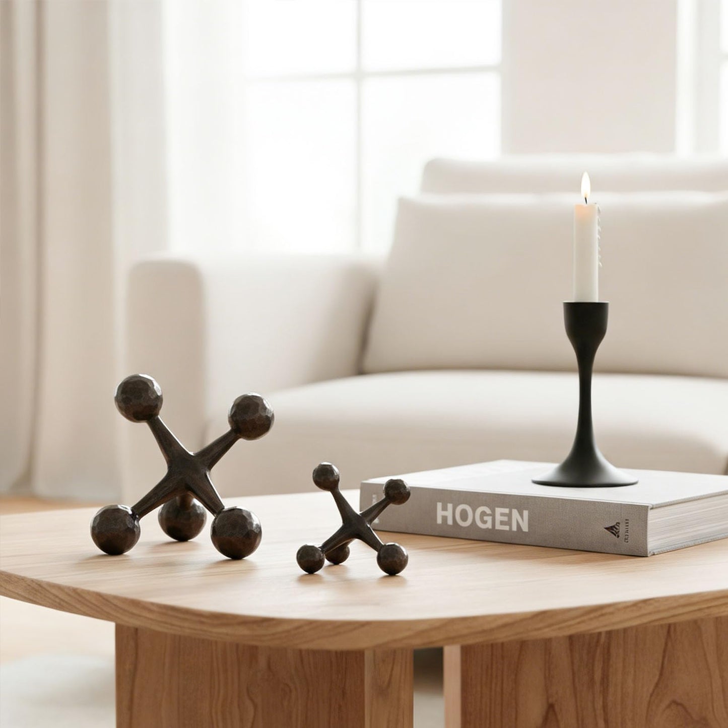 2-Piece Mid-Century Modern Jacks Decor Set - Lightweight Resin Decorative Knot Alternative for Coffee Table,Bookshelf & Office Desk - Abstract Geometric Sculpture Objects,Bronze Finish (Bronze)
