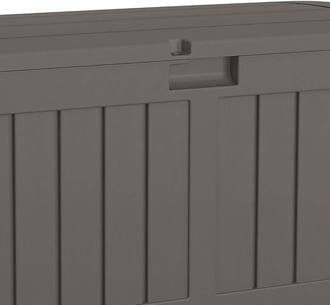 Suncast 50 Gallon Plastic Deck Box with Molded Lockable Feature and Weathertight Construction for Home, Patio, Lawn, and Garden Storage, Gray