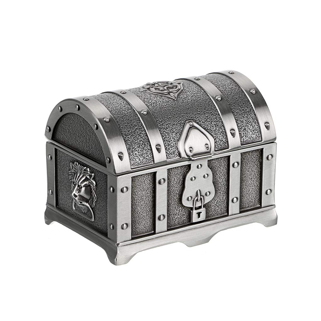 Hipiwe Vintage Metal Jewelry Box Treasure Trinket Chest,Smal Ring Earrings Necklace Keepsake Gift Holder Case for Ladies Women (Small)