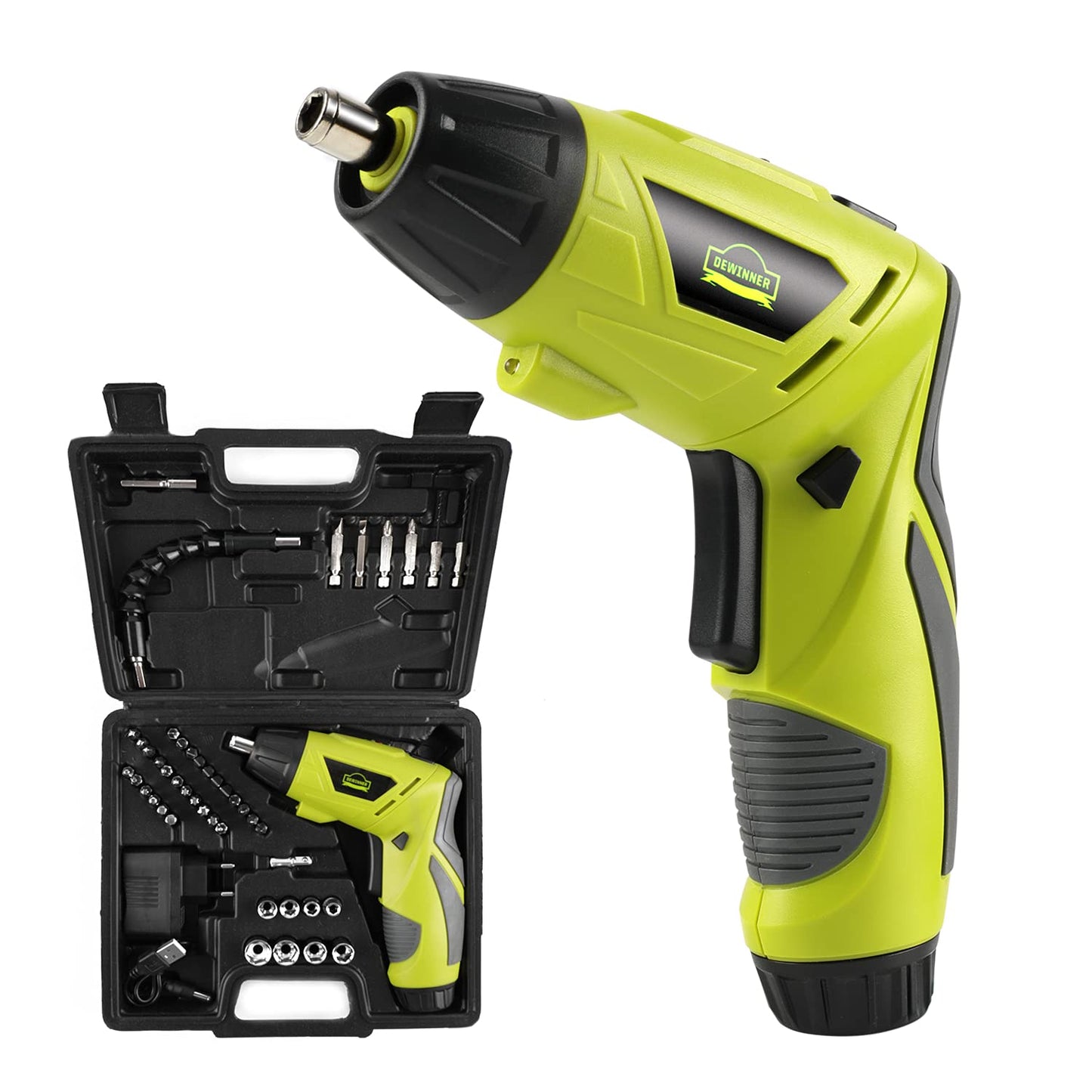 DEWINNER Electric Cordless Screwdriver, Drill Driver Set, USB 3.6V 3N·m Max Torque with 1300 mAh Battery & 45 Piece Screwdriver and Wood Bit Assortment