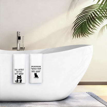 ZBBFSCSB Can I Interest You in a Butt Napkin Hand Towels 2 Pack, Funny Black Cat Bathroom Decor Hand Towels, Black Cat Humorous Saying Hand Towel for Women Pet Owner Hostess Sister BFF Friend