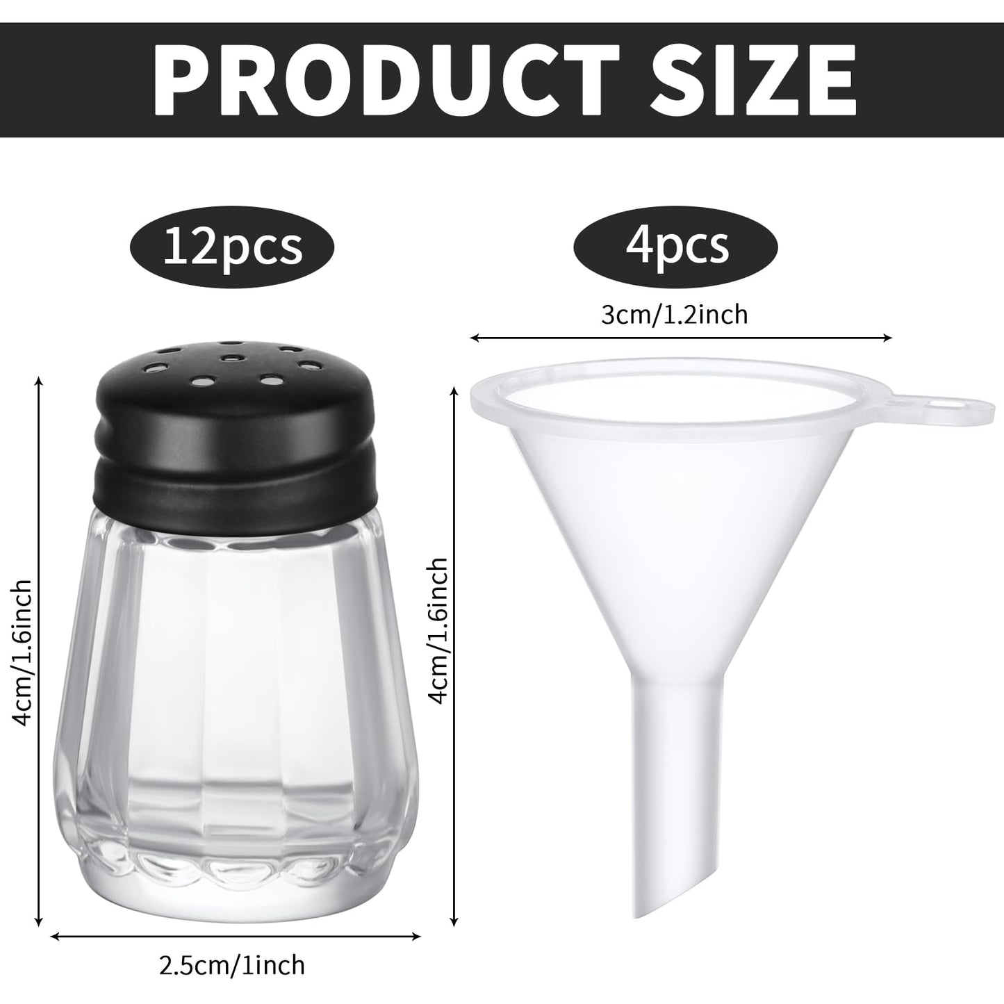 Potchen 0.5 oz Small Salt and Pepper Shakers with Funnels Clear Mini Glass Seasoning Jars Bulk Tiny Spice Glass for Wedding Party Restaurant Home Kitchen Travel Camp