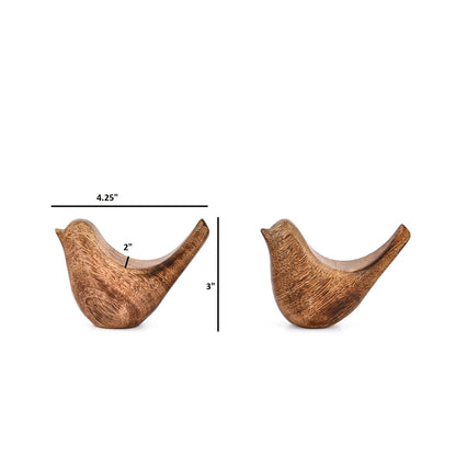 Samhita Statues – Set of 2 Handmade Bird Statues – Rustic Home Décor Gifts for Women, Moms, or Bird Lovers – Natural Wood Carving for Shelf or Table (4.25'' X 2'' X 3'')