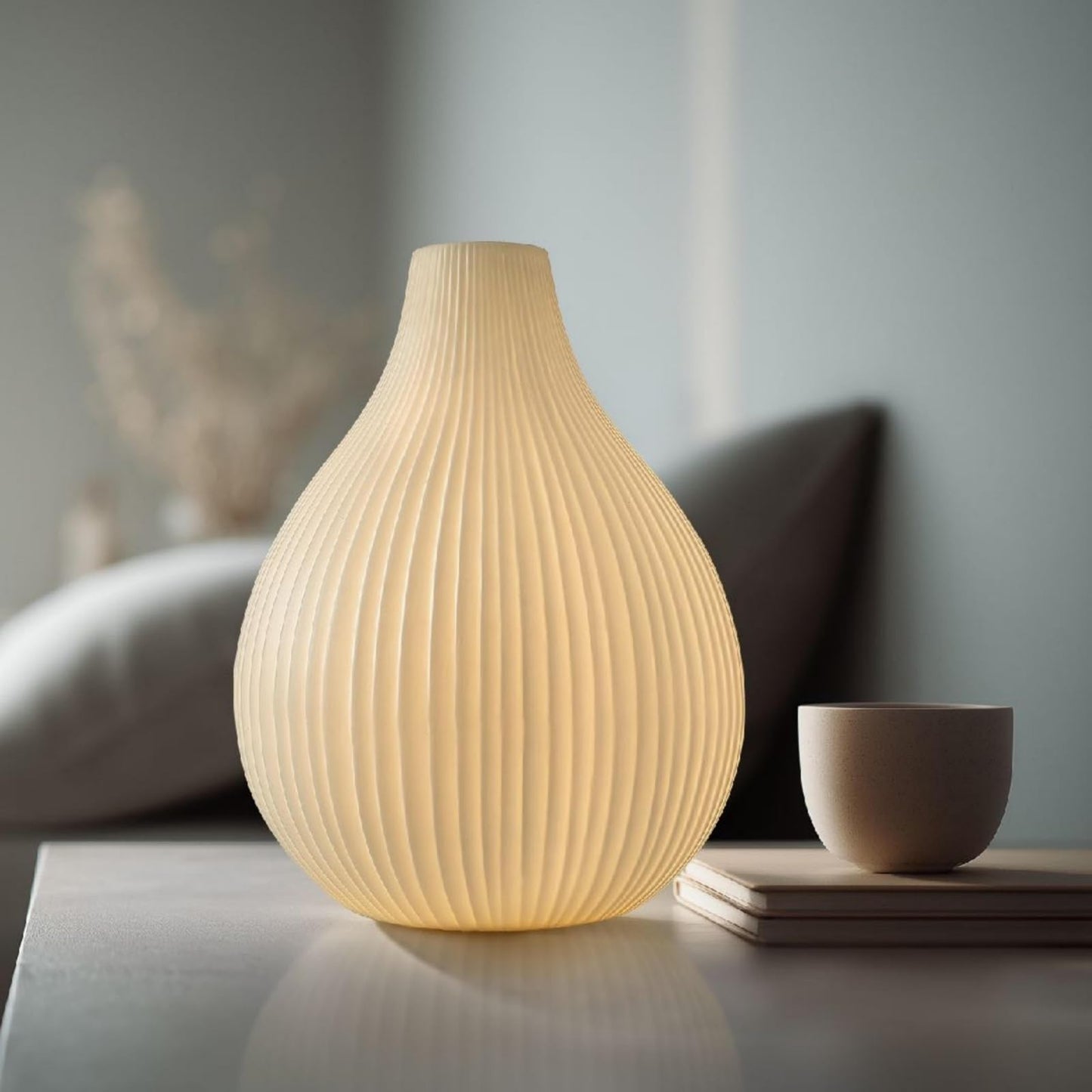 RONDURE 11.0" Modern Ceramic Table Lamp, Fully Dimmable Bedside Lamp for Bedroom Living Room Nightstand, White Translucent Ceramic Shade, Warm Ambient Decorative Corded Lighting, Bulb Included
