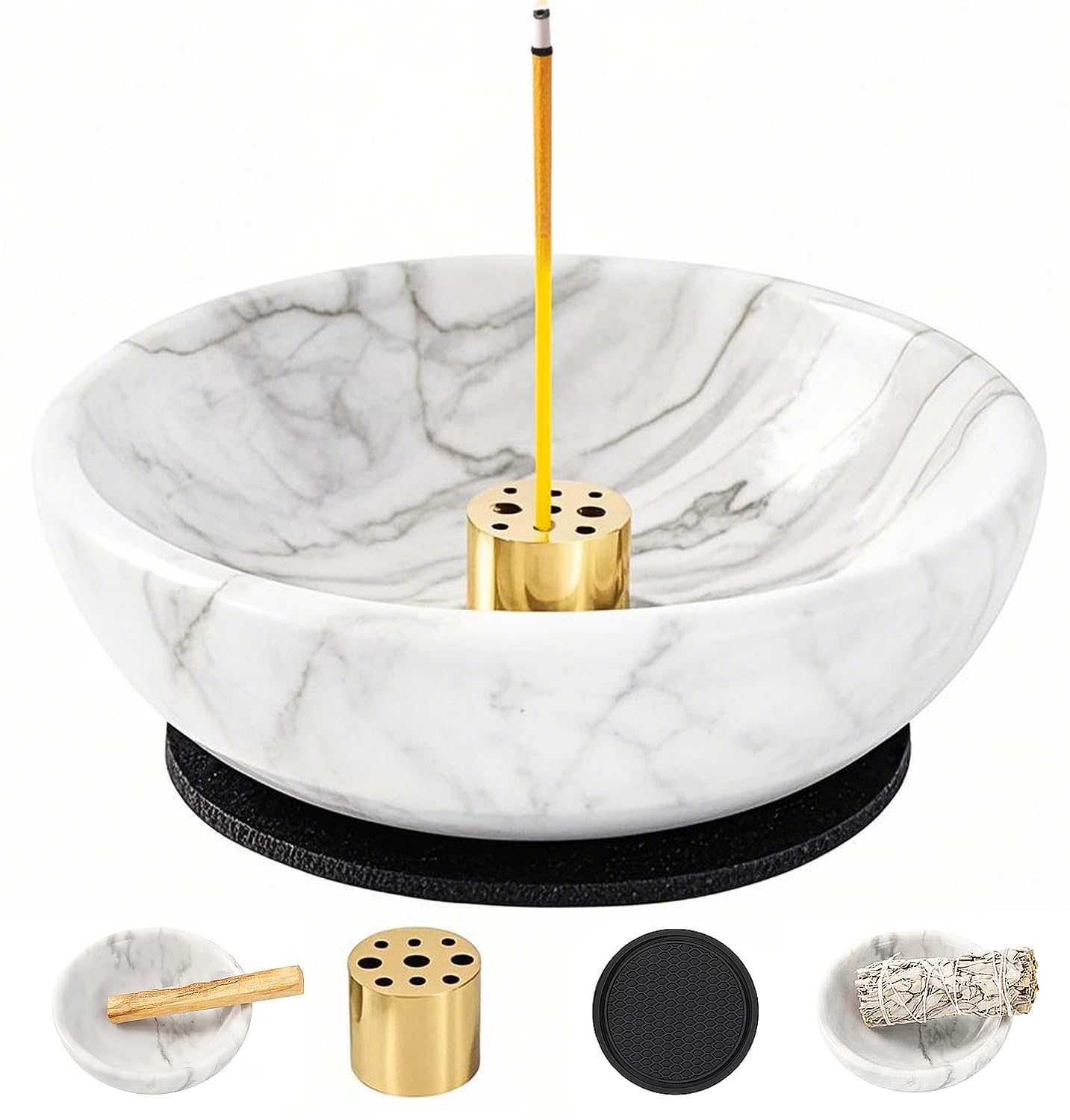 Incense Holder, Natural Marble Incense Holder for Sticks with 9 Incense Holes, Handmade Incense Stick Burner Ideal for Smudging, Decoration