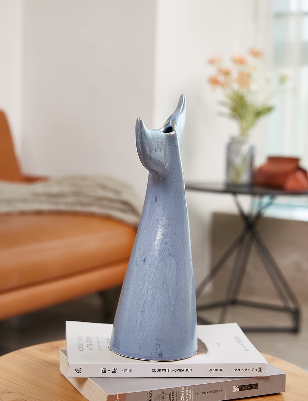 SEINHIJO Ceramic Flower Vase Modern Decor Sculpture Ocean Figurine Statue Table Centerpiece Art for Home Office Gift 8.3 Inch