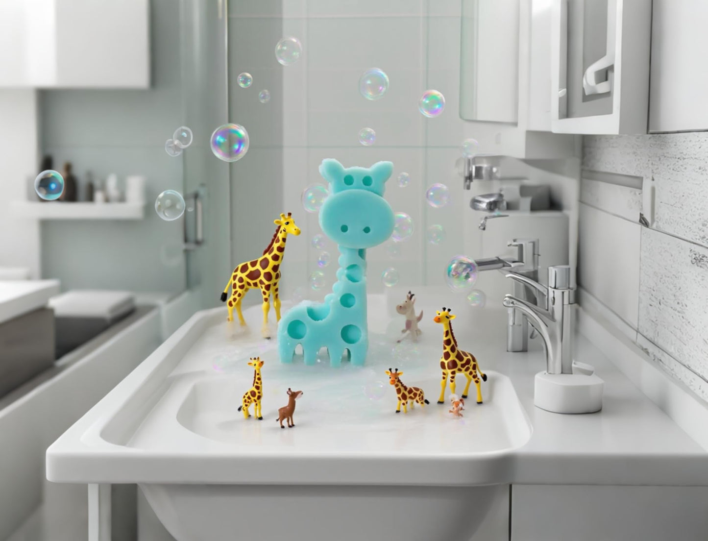 T-shin Giraffe-Shaped Scented Soap Bars, 2-Pack Savannah-Inspired Animal Cleanser Soap with Aloe,Hand-Carved Baby Shower Favors & Baptism Gifts in Gift Box