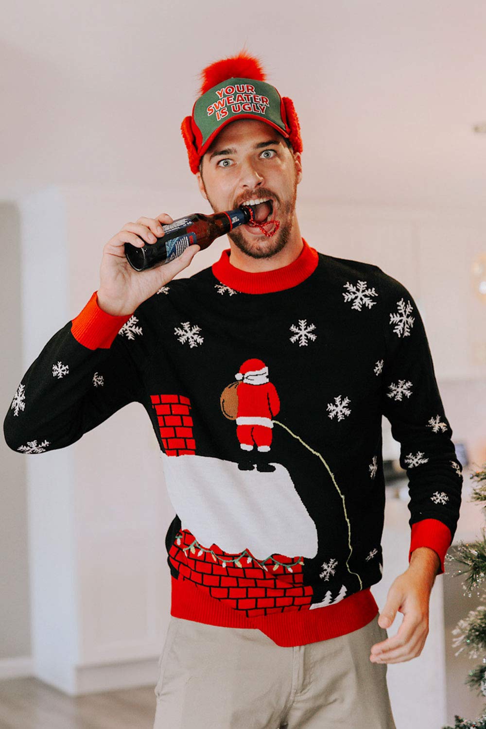 Tipsy Elves Ugly Christmas Sweater Hat - Funny Knit Red and Green Christmas Hat for Men & Women