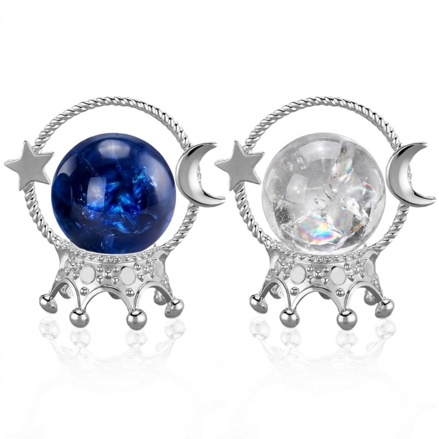 ElaraBerry 2 Pcs Silver Moon Sphere Crystal Ball Stand Crystal Display Stand Rock Display Holder for Displaying Glass Balls Natural Rocks Marbles Small Spherical Ornaments