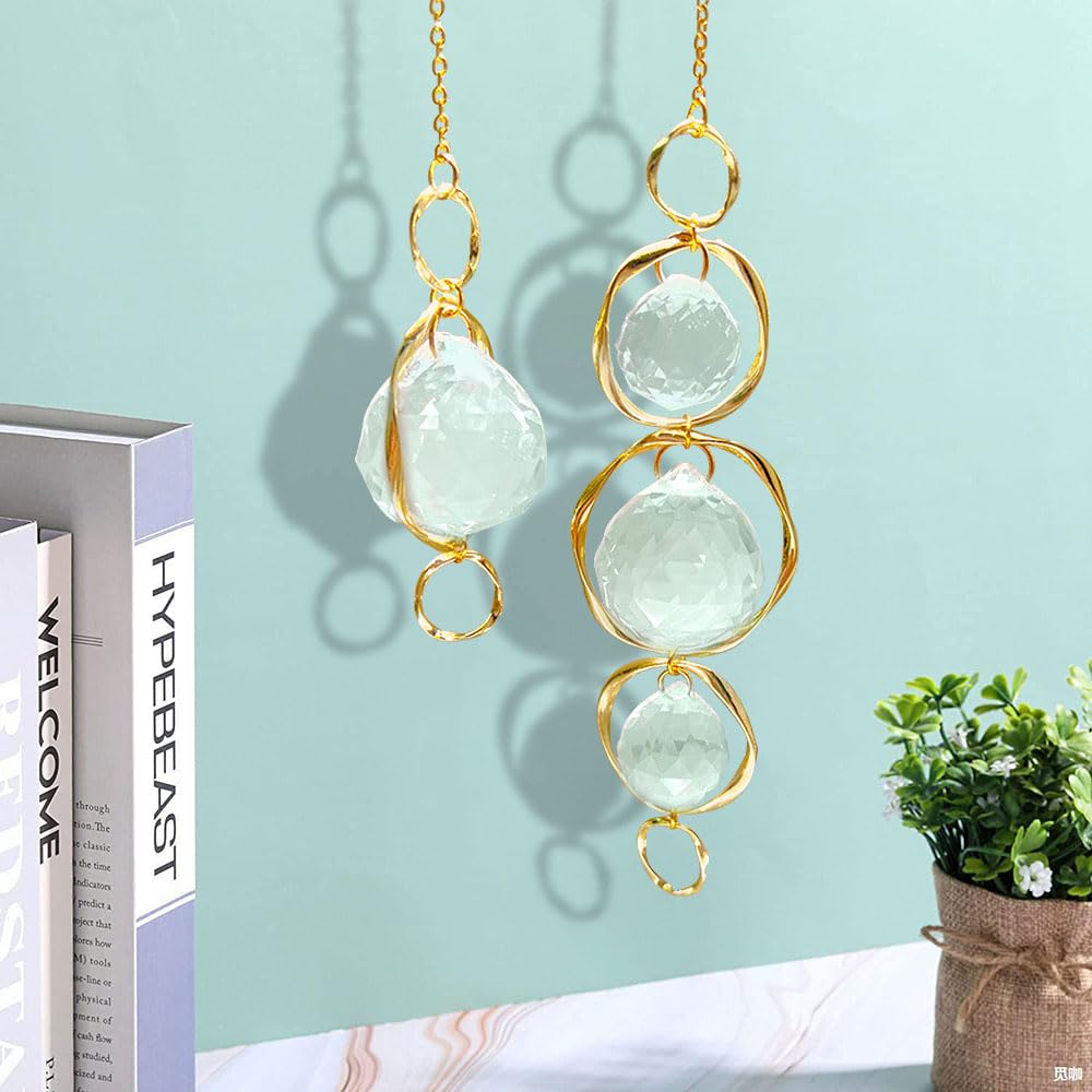 2 Pcs Crystal Suncatcher Wind Chimes for Outside,Crystal Suncatcher Prisms Hanging Outdoor Wind Chimes,Sun Catcher Hanging Crystals for Windows,Suncatchers Wind Chime Garden Decor Wedding Decoration
