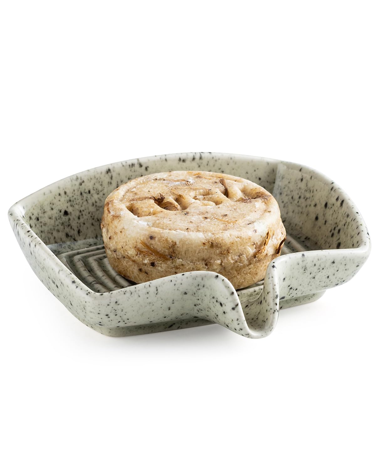 Self Draining Soap Dish, Ceramic Drain Soap Holder Waterfall Design Soap Saver for Shower, Bathroom, Sink, Kitchen and Countertop, Keeps Dry, Speckled Glaze