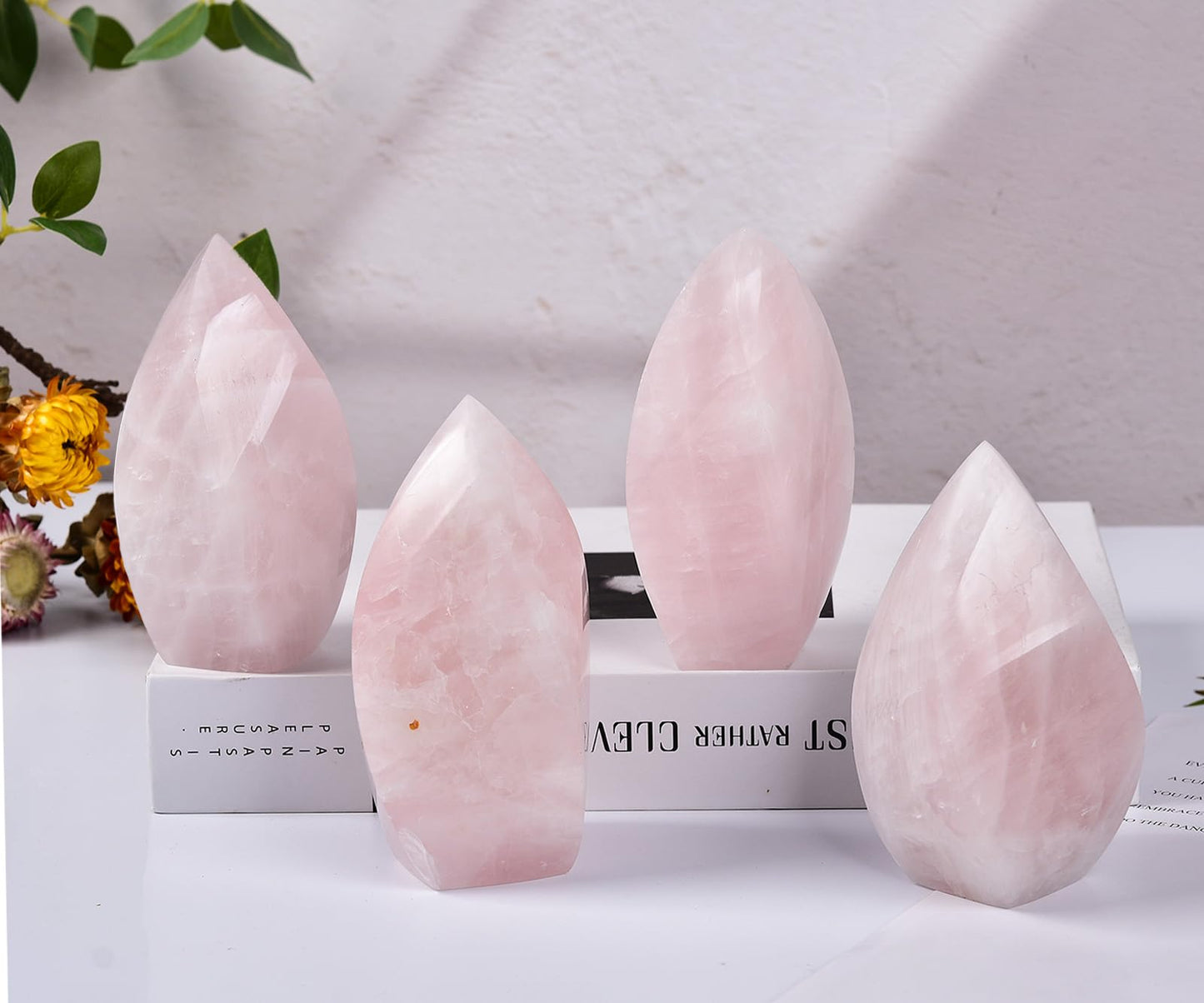 JIC Gem Rose Quartz Crystal Tower 4 Sides Spiral Obelisk Natural Healing Crystal Point Reiki Energy Decoration 0.6-1.1 Lbs
