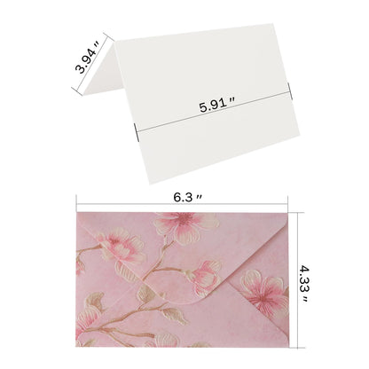 Vintage Floral Envelopes - Set of 15, Perfect for Letters, Invitations, Greeting Cards, and DIY Crafts, Includes 15 recycled paper blank cards(Pink)
