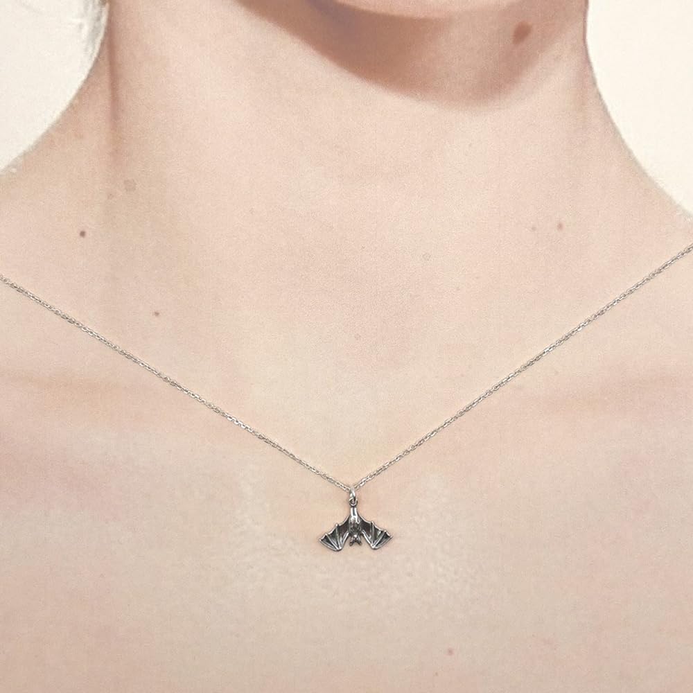 Sterling Silver Small Bat Charm Necklace, 18"