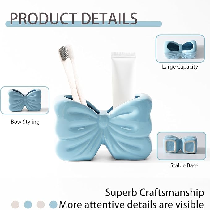 Bow Toothbrush Holder， 2-Slot Toothbrush and Toothpaste Holder Cute Toothbrush