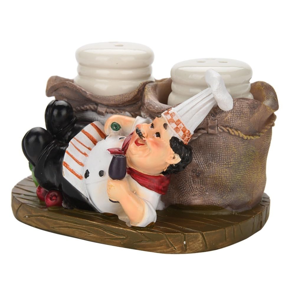 Anu Limen Chef Statue Salt & Peppers Shakers – 2 Jars Resin Seasoning Holder for Kitchen Counter Decor, Spice Bottle Ornament for Home Dining Table(D)