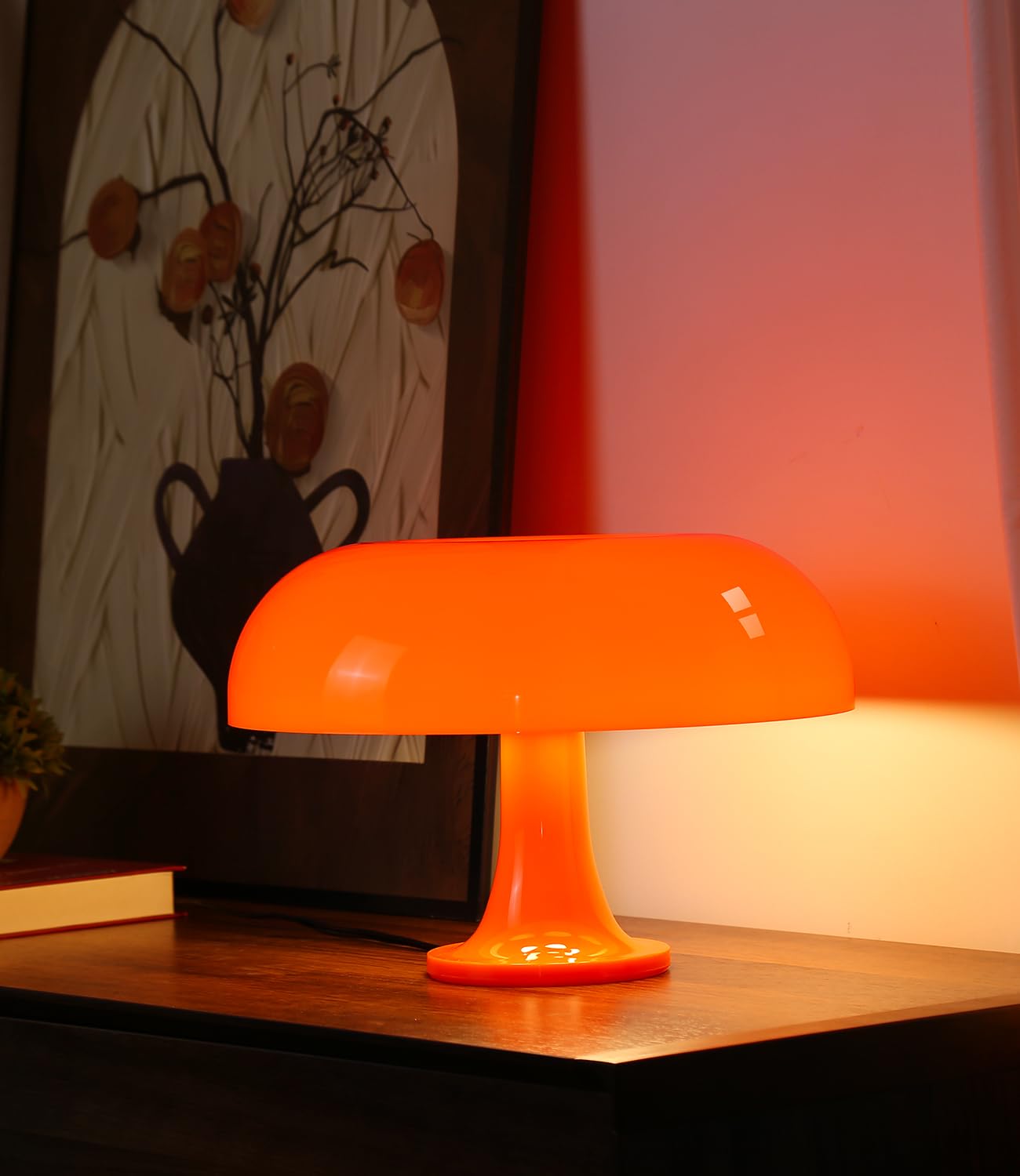Anykonio Orange Mushroom Lamp, Mid Century Modern Table Lamp for Bedroom, Minimalist Mushroom Decor Bedside Small Lamps, 2700K(Bulb Included, Plug Powered)