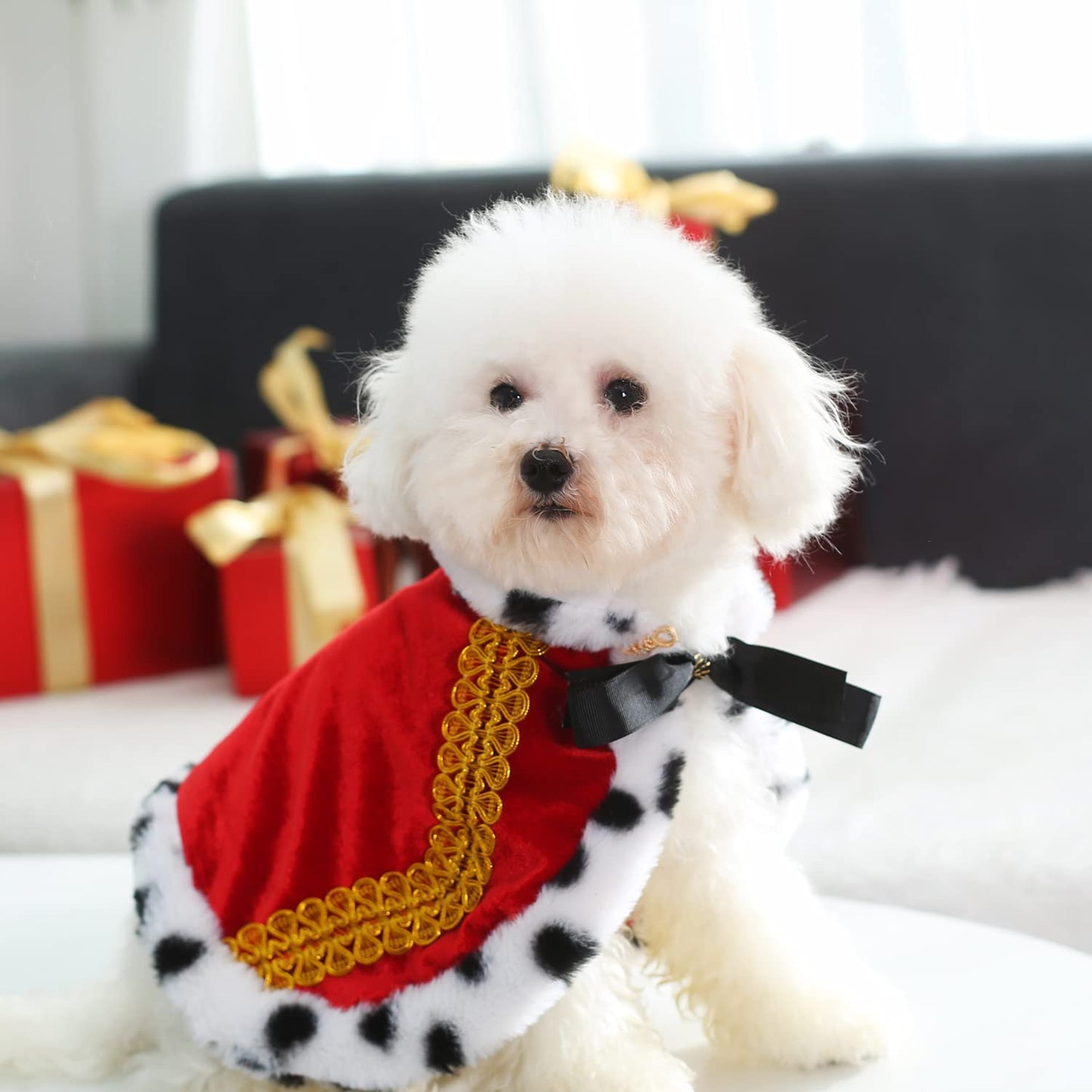 Lovelyshop pet Serial Lux Fur Red Cat Dog Cloak for Halloween Costumes, King Queen Prince and Princess Cosplay- XS