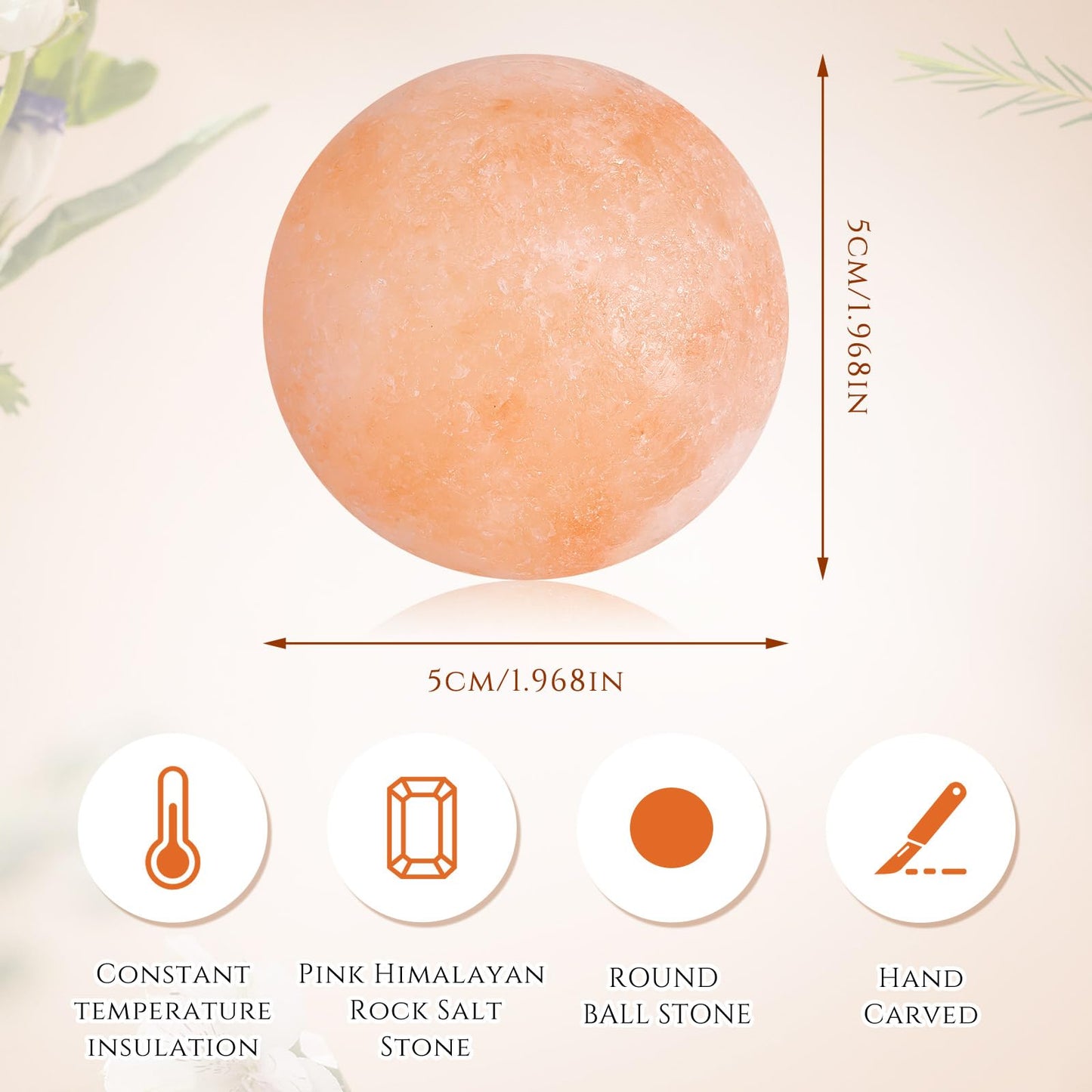 Swiffen Pack of 10 Round Ball Massage Stones, Pink Crystal Hand-Carved Stone for Massage Therapy, Deodorant and Salt and Sugar Scrubs, Spa Himalayan Salt Rocks, 1.97 Inch