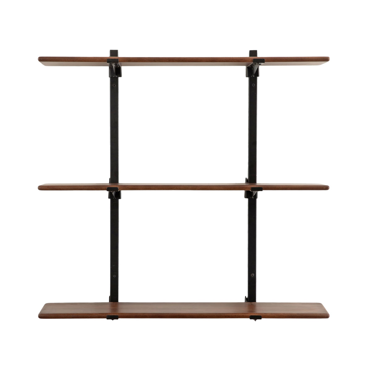 Kate and Laurel Atwood Three-Tiered Adjustable Mango Wood Wall Shelf, 32 x 10 x 30, Walnut Brown and Black, Modular Shelving Unit and Wall Organizer for Entryway Storage or Living Room Display Shelves