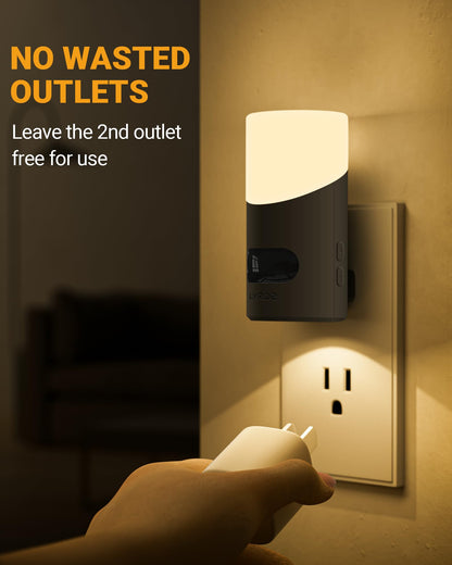 Lyridz LED Night Lights Plug into Wall with Motion Sensor, 1-150LM Dimmable Plug-in Nightlight Indoor for Bedroom, Bathroom, Hallway, Stairs, Pet House, Toilet, 2 Pack