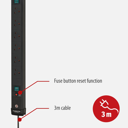 Brennenstuhl Premium-Line 12-way extension lead (made in germany, switch and 3m cable, extension cord with 80° angle of sockets) light grey/black