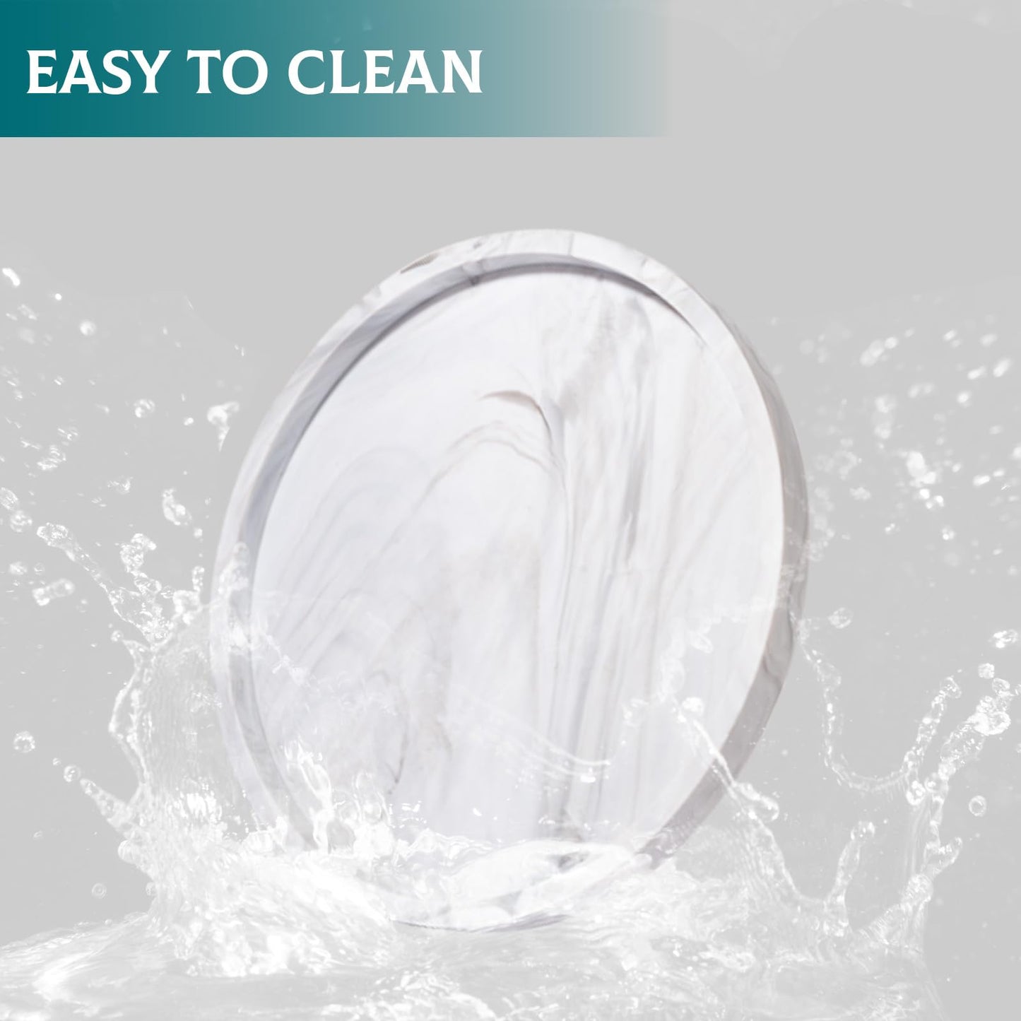 Silicone Bathroom Tray Round Vanity Tray Decorative Soap Holder Kitchen Countertop Organizer Coffee Table Decor for Candle, Perfume, Plant, 9 Inch, Marble Grey