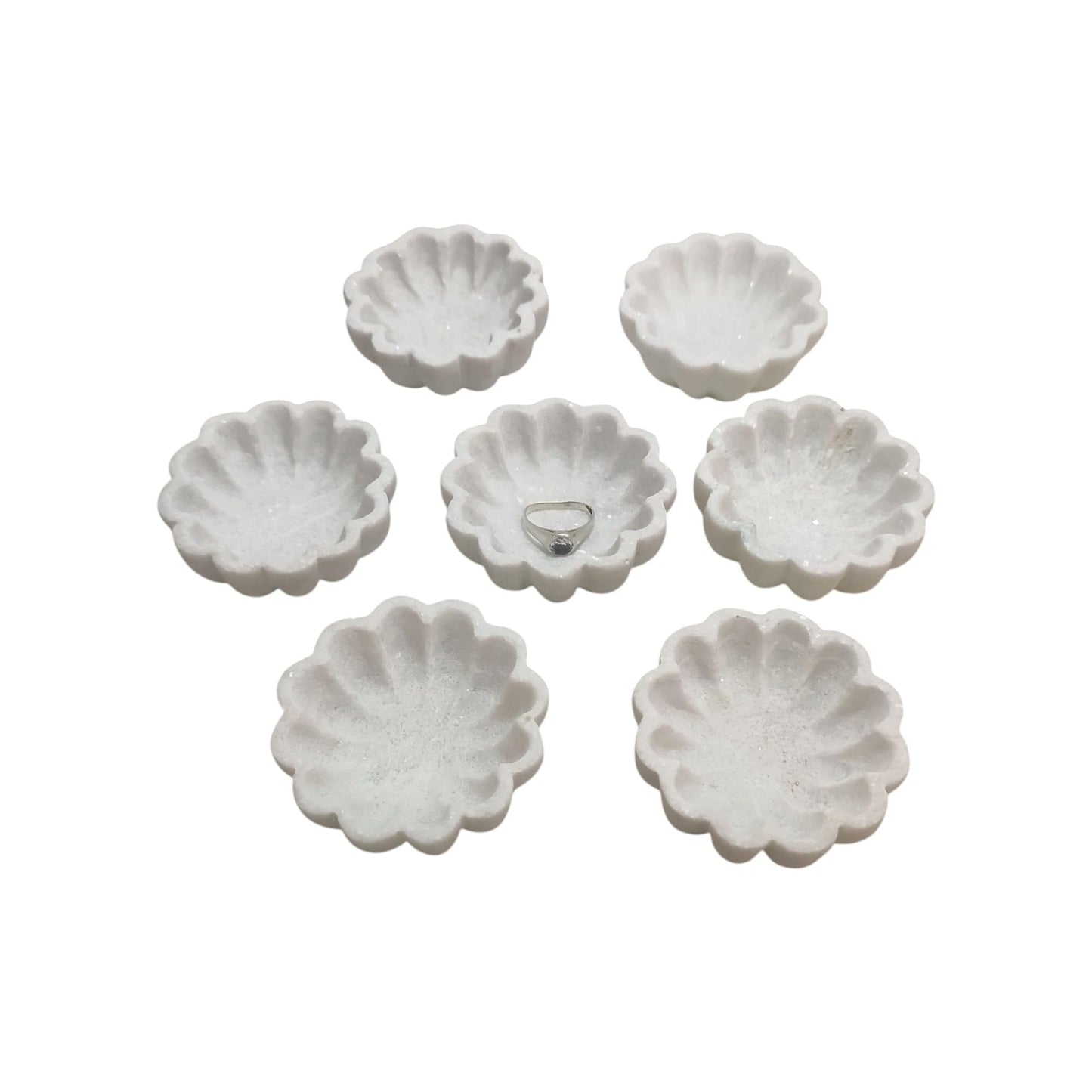 Varenthe HOME Luxury Marble Urli | Marble Key Bowl | Scalloped Fluted Decorative Bowl | Handcrafted Natural Bowl for Home & Festive Decoration | Key Holder (1 Piece)