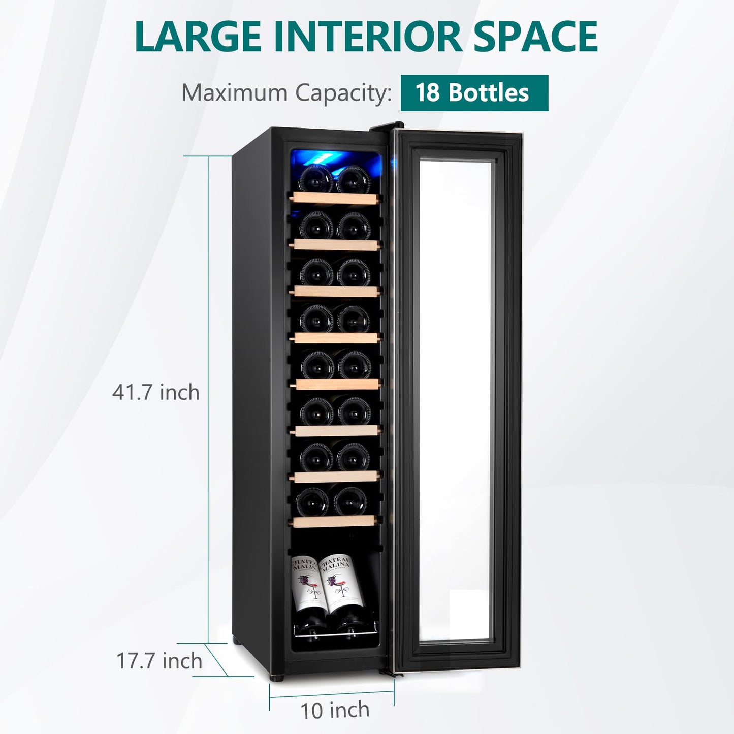EliteEdge 18 Bottle Freestanding Wine Cooler, Digital Temperature Control Compressor Wine Fridge, Low Noise Operation with Premium Wooden Shelves for Red Wine, White Wine, and Champagne Storage