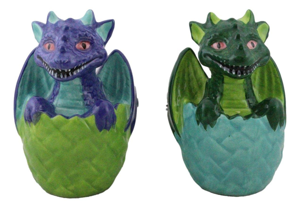 Ebros Gift Fantasy Flying Beasts Green And Blue Dragon Hatchlings In Half Cracked Eggs Decorative Salt Pepper Shakers Set Ceramic Figurines
