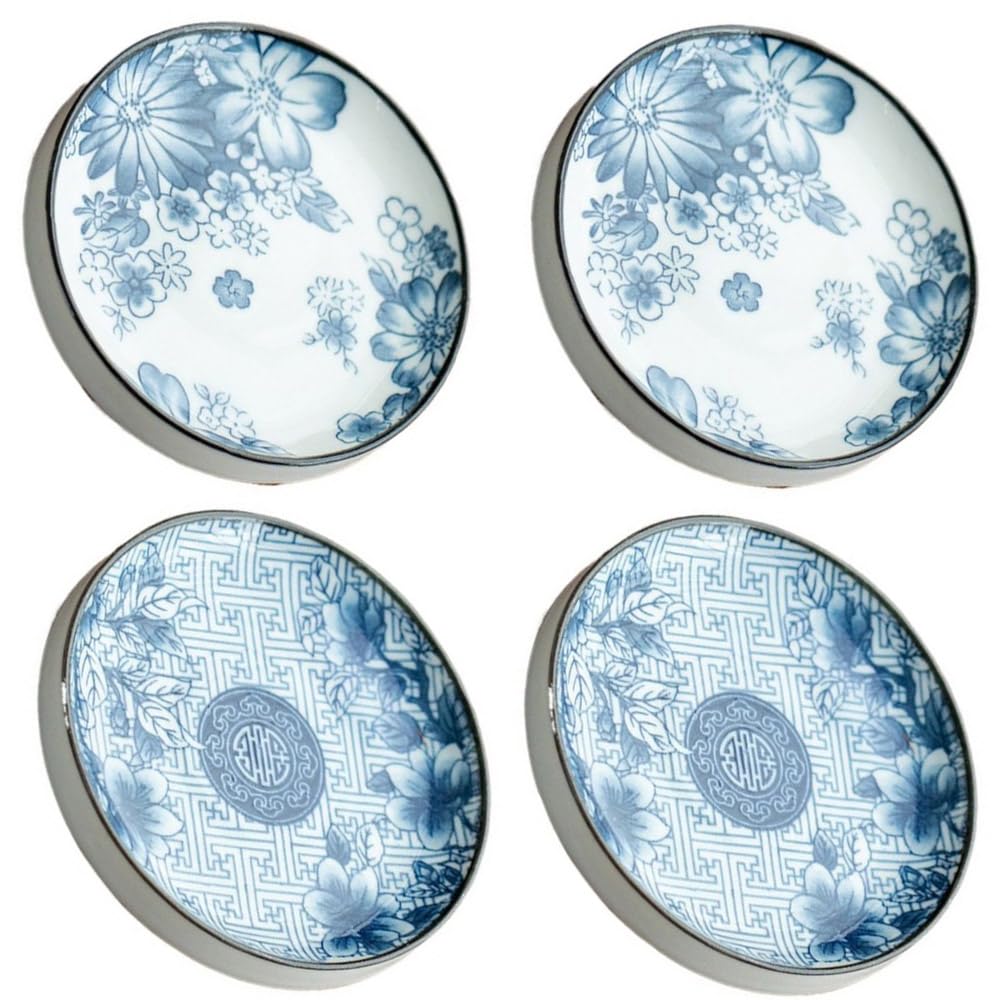 zaoalife 4pcs Japanese Porcelain Side Dish Ceramic Side Dishes Bowl Ceramic Appetizer Plates Seasoning Dishes Dipping Bowls for Seasoning, Sushi, Appetizer, Vinegar, Ketchup, BBQ