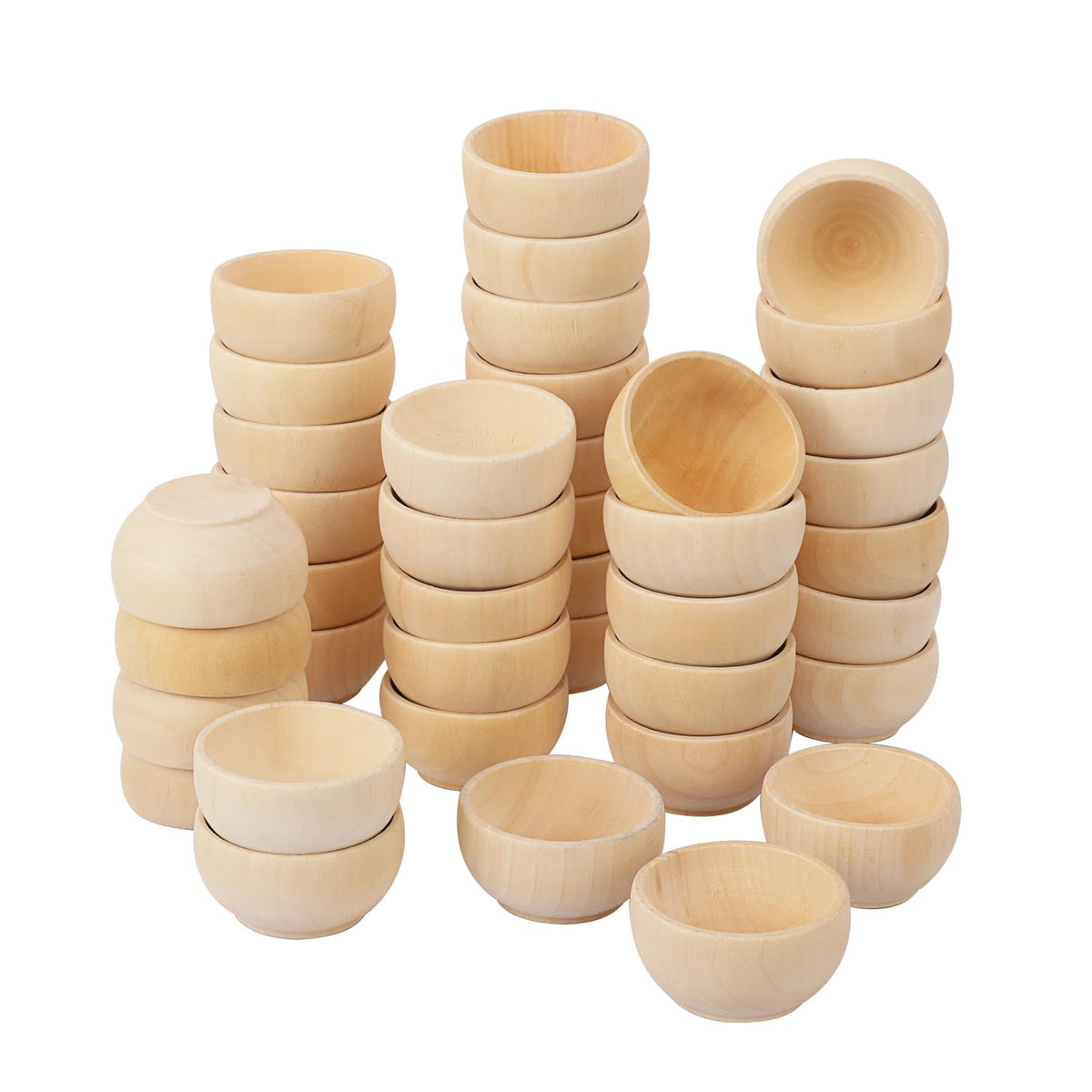 Geytetqi 50 Pack 2.2 Inches Round Wooden Bowls, Unfinished Mini Wood Bowls for Condiments, Sauces, Dips, Nuts, and Snacks