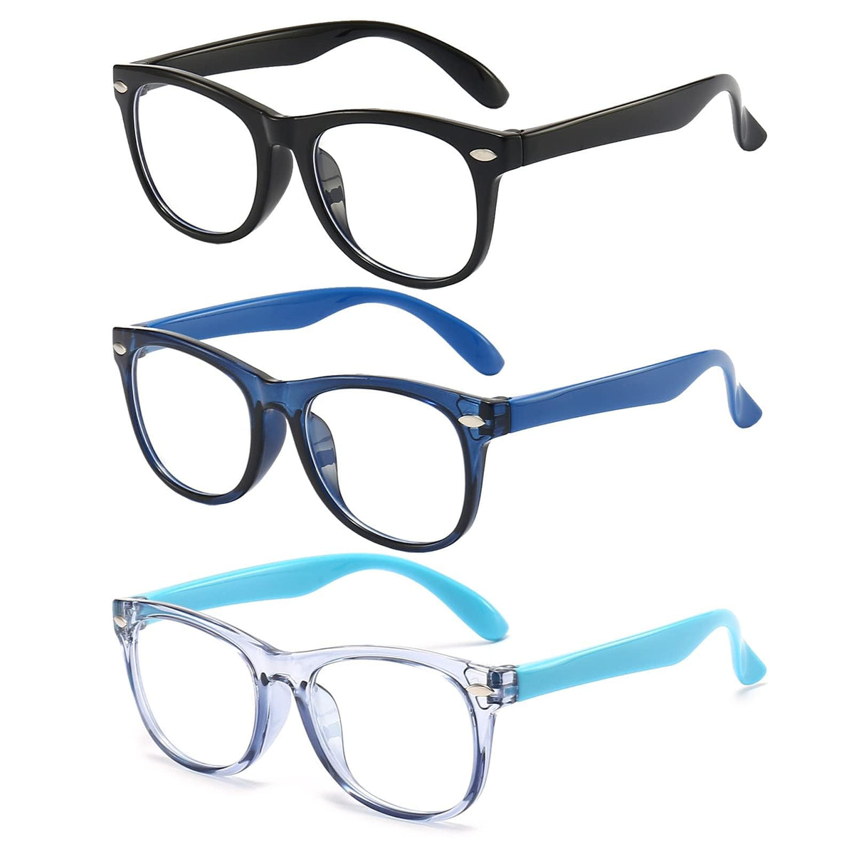 FANNYGO 3 Pack kids Blue Light Blocking Glasses For Girls And Boys Computer Blue Light Blocking Glasses For Age 3-9 (Black + Dark blue + Light blue)