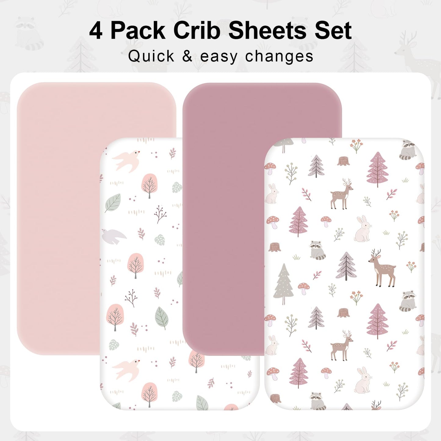4 Pack Baby Crib Sheets for Girls - Ultra Soft & Skin-Friendly Fitted Crib Sheet for Standard Crib and Toddler Mattress, 52"x28"(Dusty Rose)
