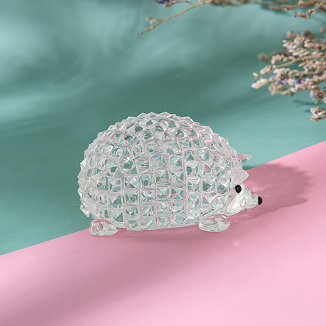 LONGWIN Mini Statues of Glass Hedgehog Crystal Animal Collectible Figurines Home Tabletop Decorative Ornaments