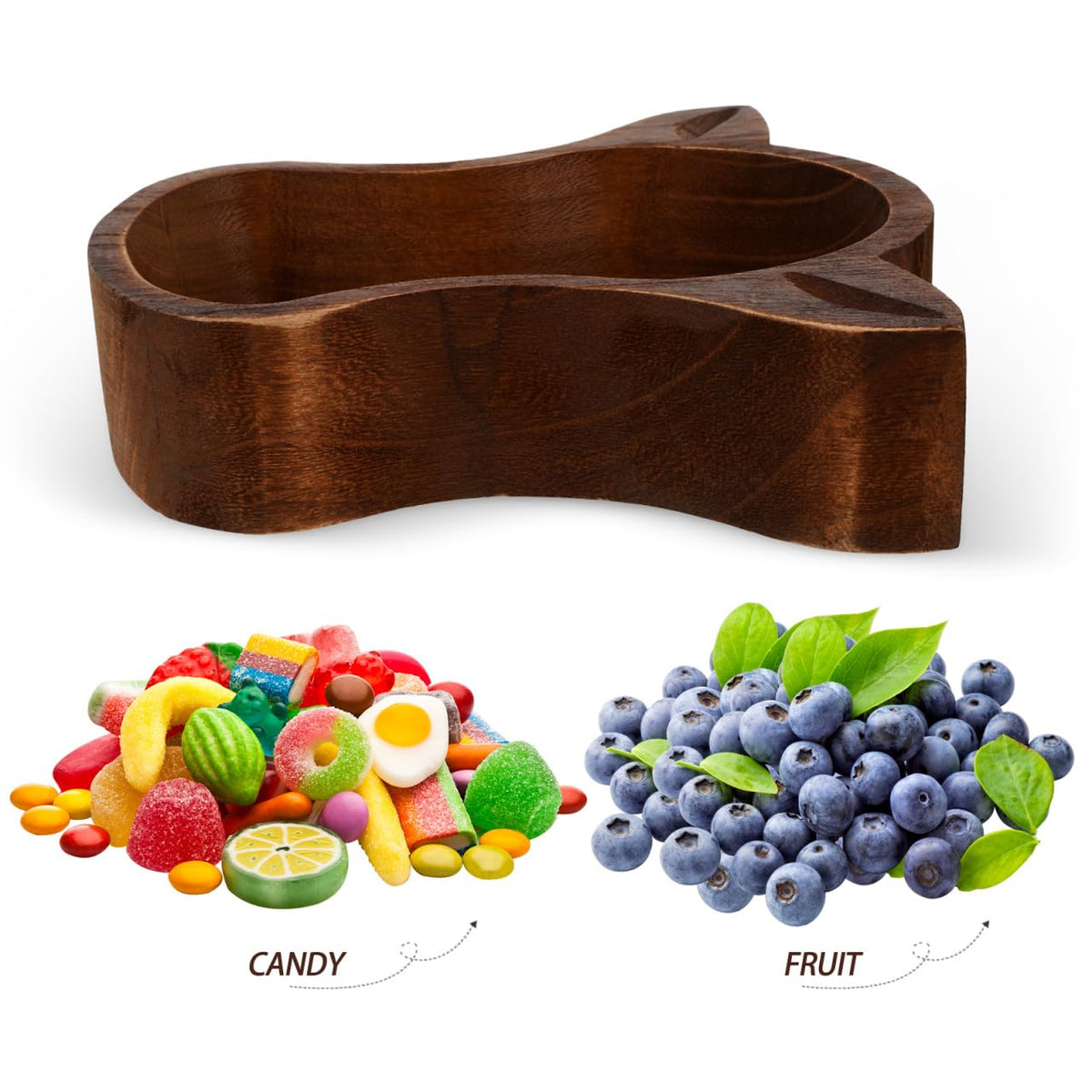PRETYZOOM Cow Head Wood Serving Bowl 7.75 Inch Rustic Fruit Bowl Nut Dish Decorative Snack Plate for Home Kitchen Dining
