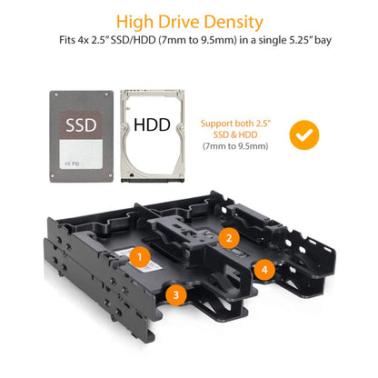 Icy Dock Flex Fit Quattro MB344SP – Mounting Frame for 4 x 2.5 Inches (6.4 cm) SSD/HDD IN 1 x 5.25 Inches (13.3 cm)