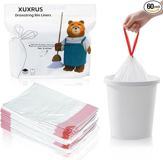XUXRUS 2.6 Gallon Small White Trash Bag, Tear-Free Heavy Duty Garbage Bags