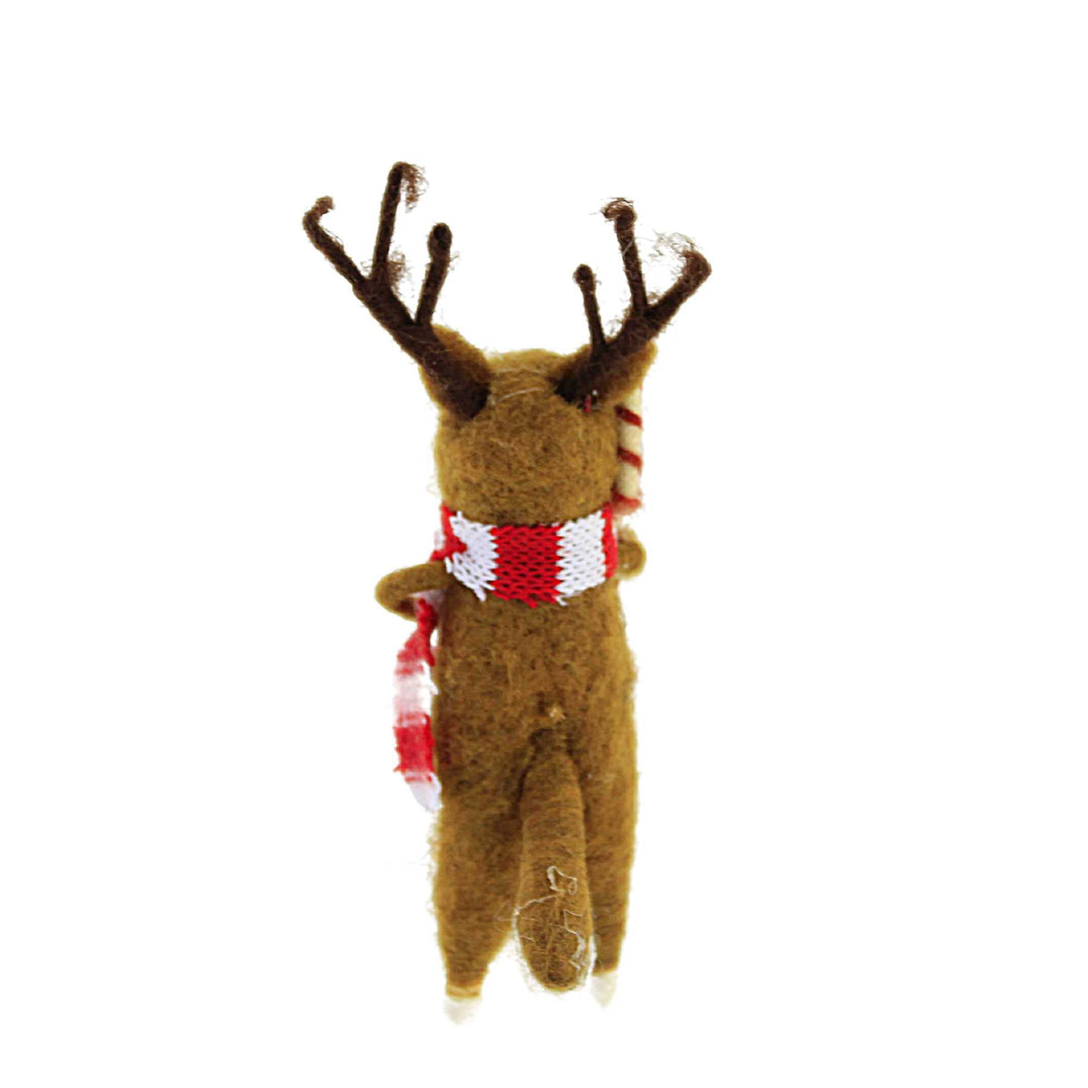 Primitives by Kathy Reindeer & Candy Cane Felt Collectible Critter, 5.5-Inch Handmade Wool Reindeer with Scarf & Candy Cane, Rustic Holiday Tiered Tray, Tablescape & Tree Decor