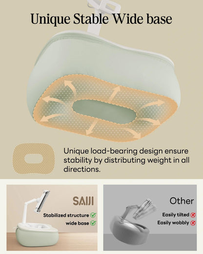 SAIJI Tablet Pillow Stand for Bed, Stable iPad Holder with Food-Grade Snack Bowl, Adjustable Kindle Pillow Stand for Reading, Suit for 4.7-15.6" Kindle,iPad,iPhone,Tablet,Green