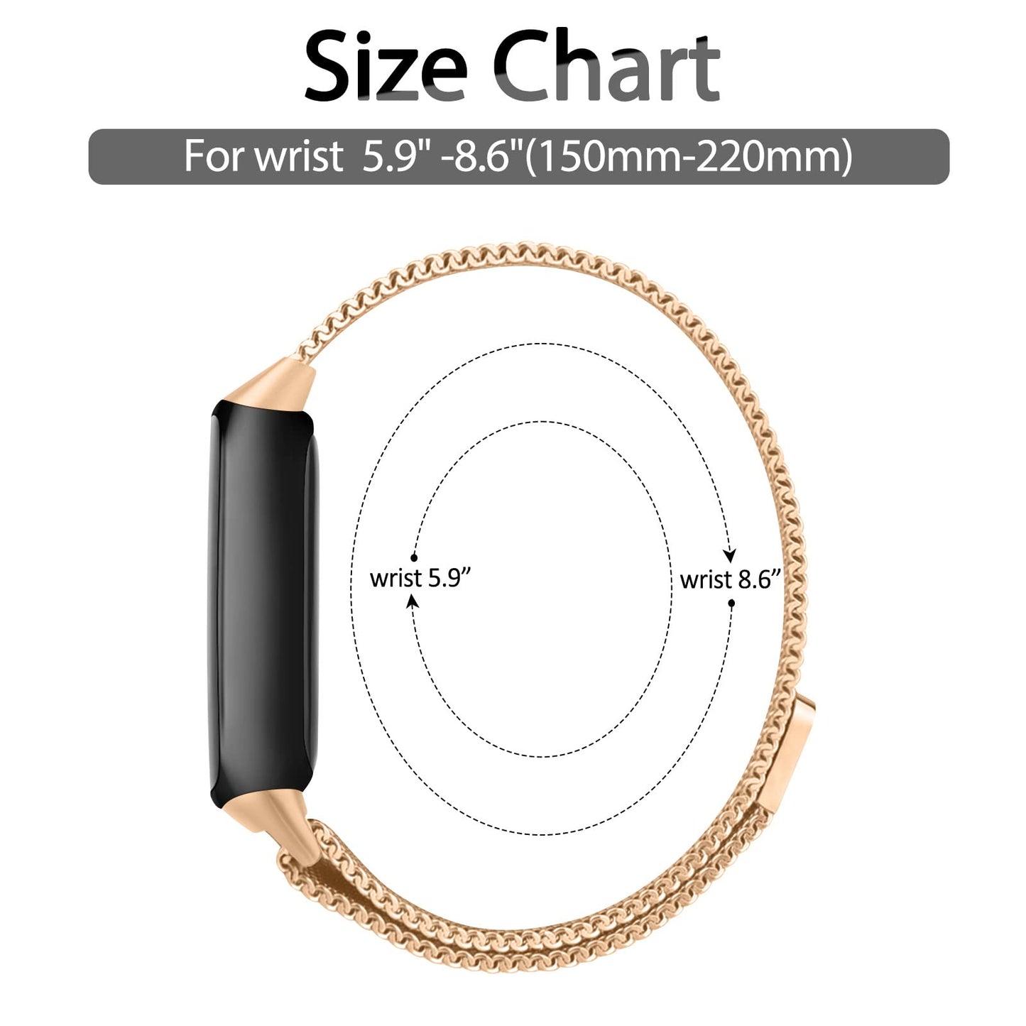 Metal Band for Fitbit Luxe Bands Women Men, Stainless Steel Mesh Loop Adjustable Magnetic Wristband Replacement Strap Compatible with Fitbit Luxe Fitness and Wellness Tracker (Rose Gold)