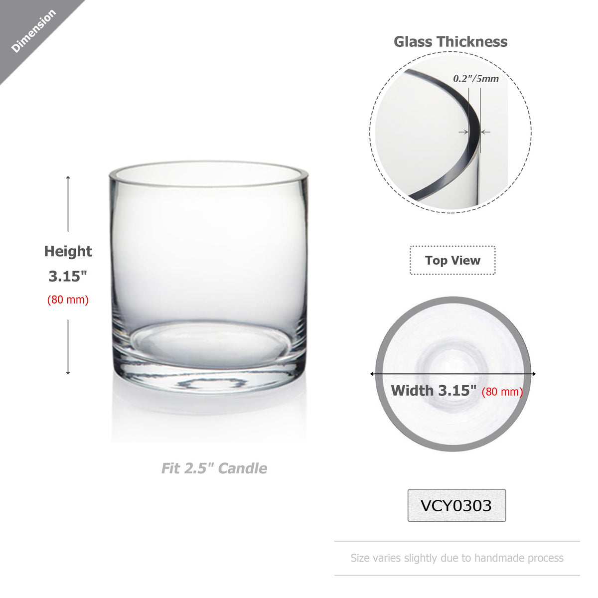 WGV Tea Light Votive Candle Holder 3x3, Clear Tiny Cylinder Glass Vase, Small Planter Terrarium for Home Accent Decor, 6 Pieces