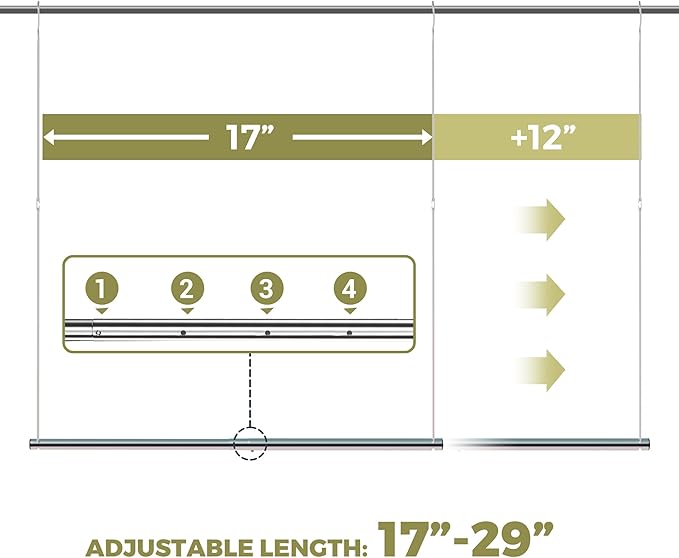 Hanging Closet Rod, 17-29In Adjustable Width and Up to 37In Height Adjustable