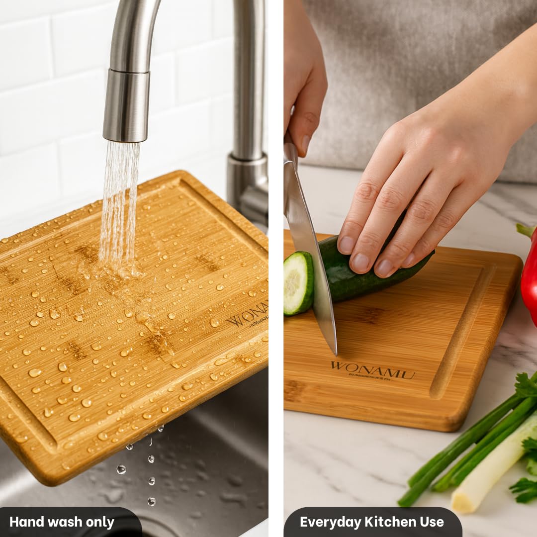 WONAMU Small Bamboo Cutting Board Non Toxic – Lightweight, Durable, Perfect For Charcuterie, Serving Snacks, And Everyday Kitchen Use – Eco-Friendly Kitchen Items And Versatile Wooden Tray