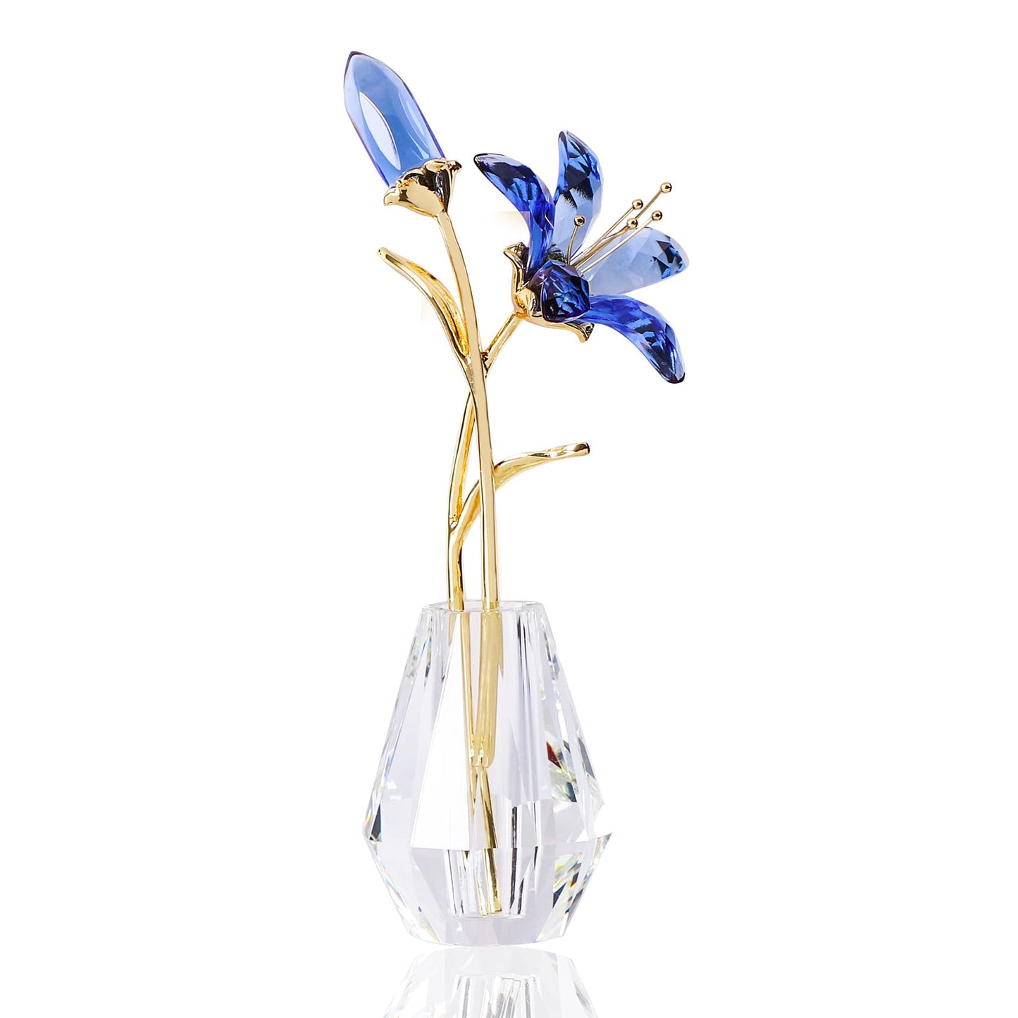 Movdyka Crystal Lily Flower Figurine with Stems, Handmade Collectible Statue for Decoration Mothers Day, Centerpiece, Day, Bridal Shower Gift Pink