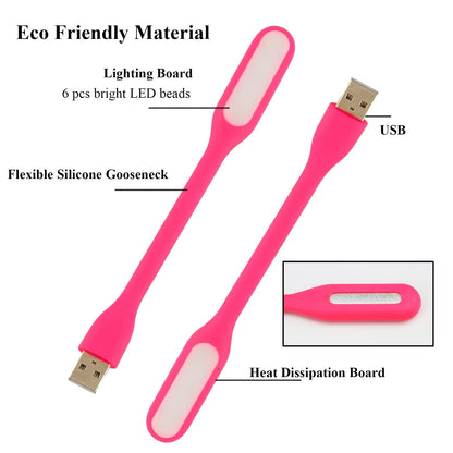 Mini Flexible Light, Portable USB Led Reading Night Lamp for PC Laptop Computer Notebook Power Bank - 2 Pack (Black)