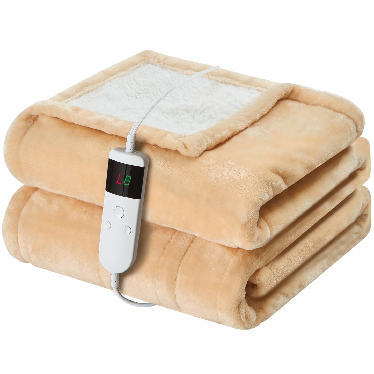 Electric Heated Blanket Queen Size 84''x90'' Soft Flannel & Sherpa Electric Blanket with 10 Heating Levels, Automatically Shut Down After 8h with Overheat Protection Machine Washable