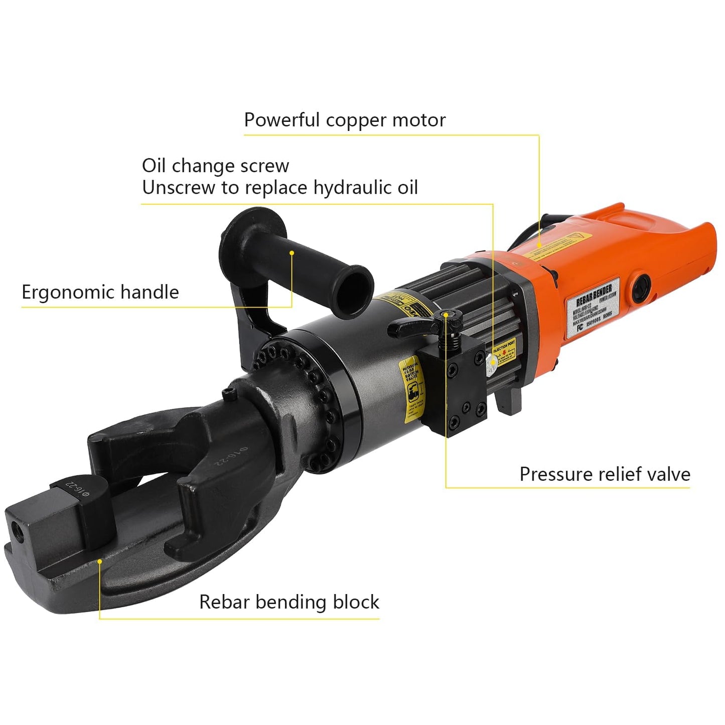 GarveeTech 1200W Electric Hydraulic Rebar Bender Tool,110V, Bending up to 7/8 in #7 22 mm Rebar, Bending Angle0-130°, Hand Held Bender Machine for Rod Steel Bar (1200W NRB-22)