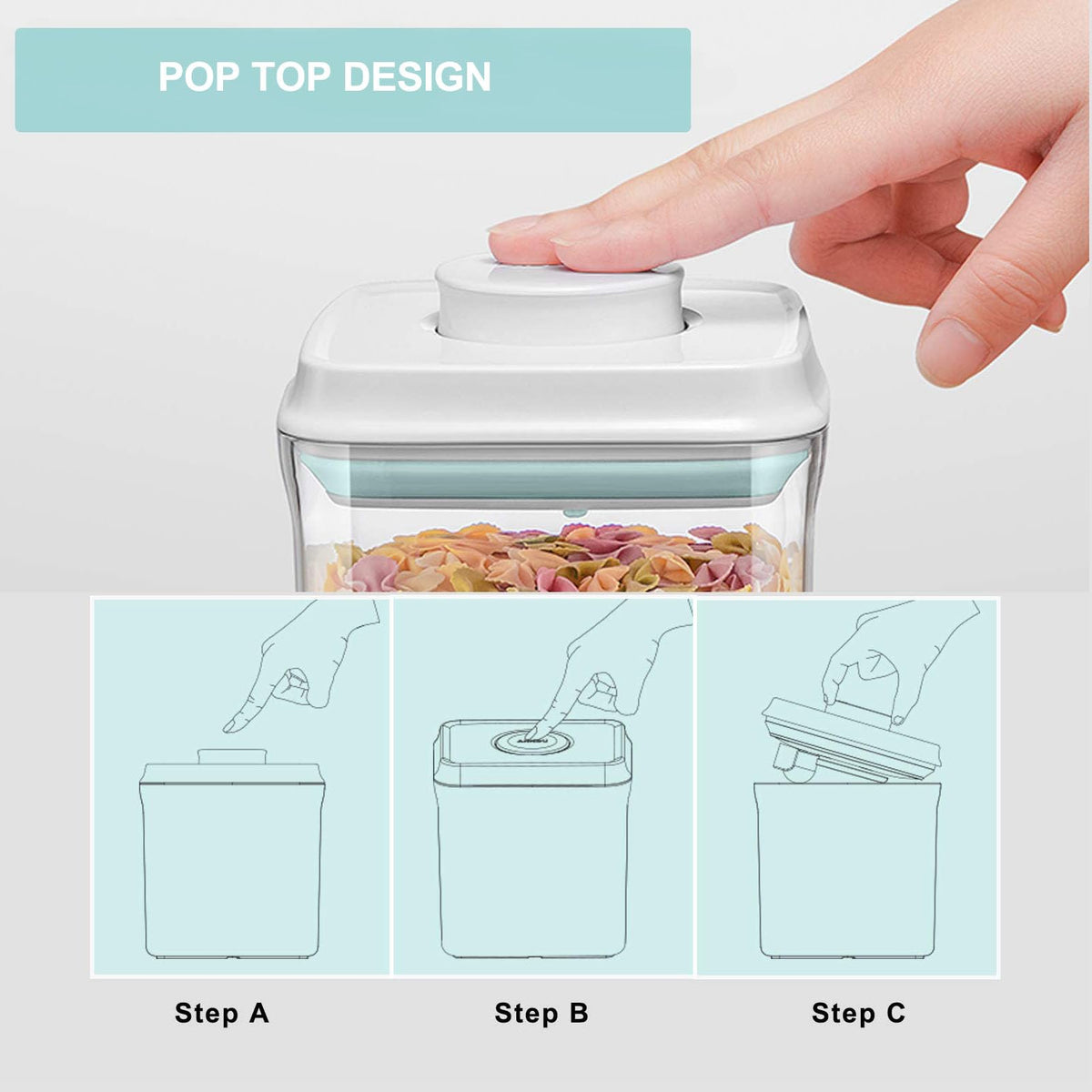 Cozey Daily Pop Containers with Lids - Stackable Airtight Food Storage, Kitchen Pantry Storage Containers for Snacks Candy Salt Herbs Spices BPA-Free (12PCS (1.2 + 2.0 + 2.7 + 3.3 Qt) * 3)